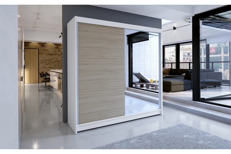 Talin Garderob 180x58x215 cm LED-belysning - Vit/Beige - Förvaring - Sko- & klädförvaring - Garderober & garderobssystem