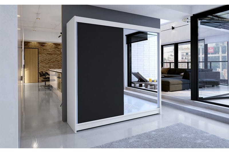 Talin Garderob 180x58x215 cm LED-belysning - Vit/Svart - Förvaring - Sko- & klädförvaring - Garderober & garderobssystem