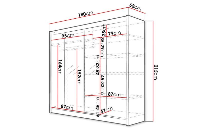 Talin Garderob 180x58x215 cm - Svart/Vit - Garderober & garderobssystem