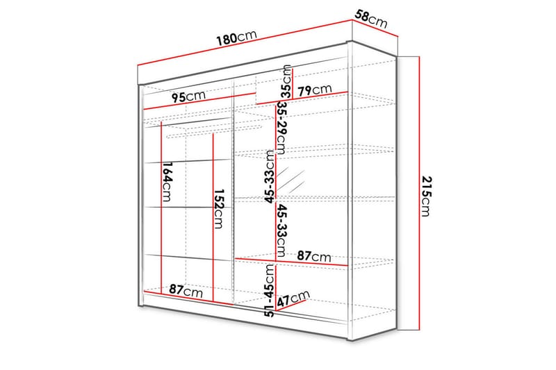 TALIN Garderob 58x180 cm LED-belysning Ek - Ek - Garderober & garderobssystem