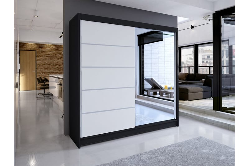 TALIN Garderob 58x180 cm LED-belysning Svart/Vit - Svart/Vit - Förvaring - Sko- & klädförvaring - Garderober & garderobssystem