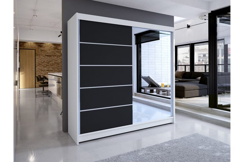 Talin Garderob 58x180 cm LED-belysning - Vit/Svart - Förvaring - Sko- & klädförvaring - Garderober & garderobssystem