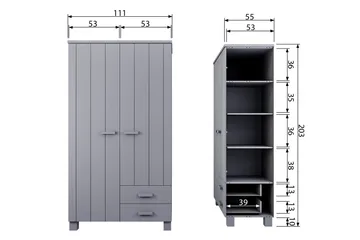 Tenney Garderob med 2 Lådor 111 cm - Grå Tall - Förvaring - Sko- & klädförvaring - Garderober & garderobssystem