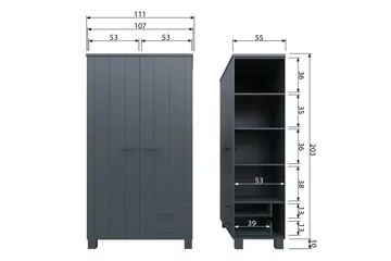 Tenney Garderob med 2 Lådor 111 cm - Stålgrå Tall - Förvaring - Sko- & klädförvaring - Garderober & garderobssystem