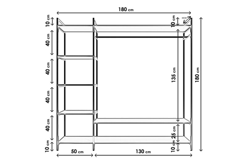 URSHEIM Garderob 180x40 cm Vit - Förvaring - Sko- & klädförvaring - Garderober & garderobssystem