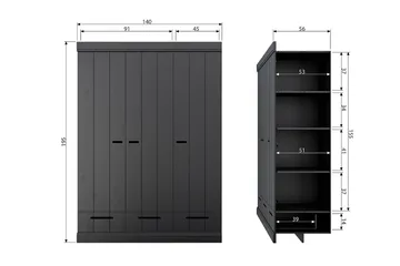 Varius Garderob 140x53 cm 3 Dörrer - Furu/Svart - Förvaring - Sko- & klädförvaring - Garderober & garderobssystem