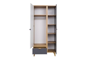 Vintra Garderob 90 cm - Vit/Grå/Gyllene Ek - Förvaring - Sko- & klädförvaring - Garderober & garderobssystem