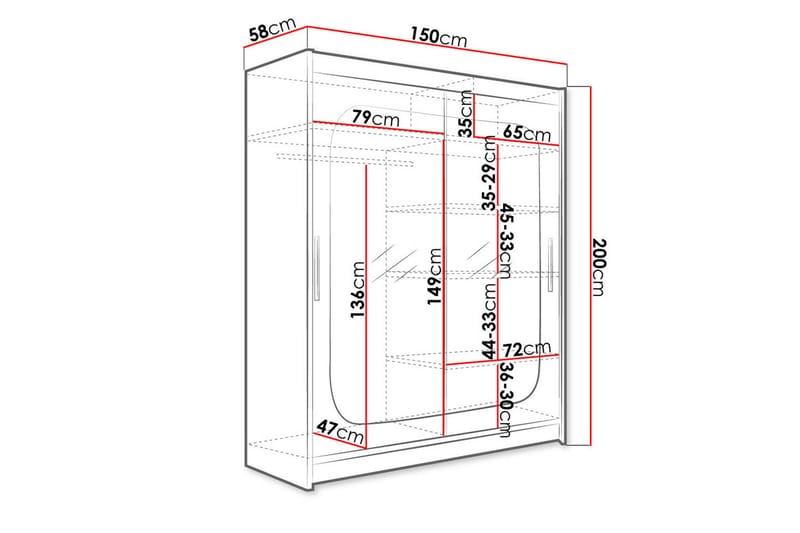 Westa Garderob 150x58x200 cm - Beige/Grå - Garderober & garderobssystem