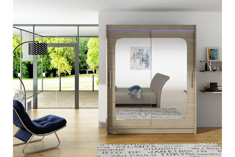 Westa Garderob 150x58x200 cm LED-belysning - Beige/Grå - Förvaring - Sko- & klädförvaring - Garderober & garderobssystem