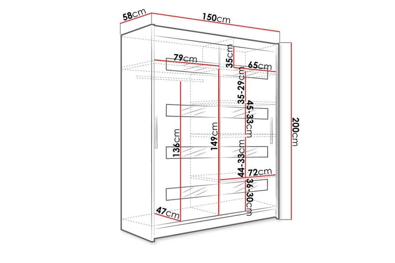 Westa Garderob 150x58x200 cm - Vit - Förvaring - Sko- & klädförvaring - Garderober & garderobssystem