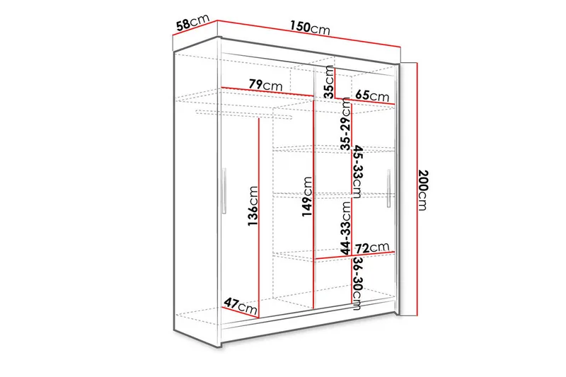 Westa Garderob 150x58x200 cm - Vit - Förvaring - Sko- & klädförvaring - Garderober & garderobssystem