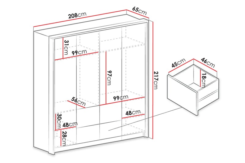 WIMMER Garderob 208 cm Vit - Förvaring - Sko- & klädförvaring - Garderober & garderobssystem