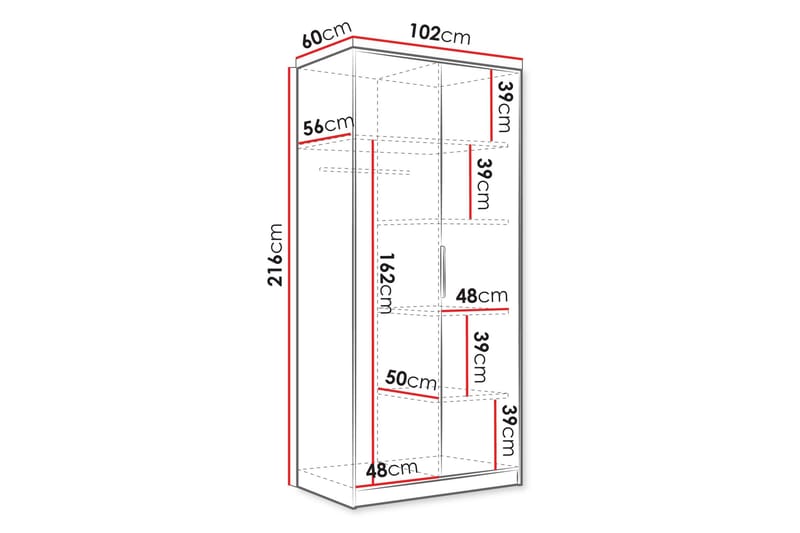 Gudelia Garderob 102x216 cm - Grå - Förvaring - Sko- & klädförvaring - Garderober & garderobssystem