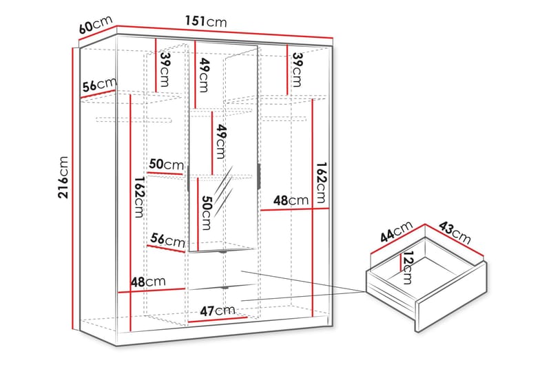 Gudelia Garderob 151x216 cm - Vit - Förvaring - Sko- & klädförvaring - Garderober & garderobssystem