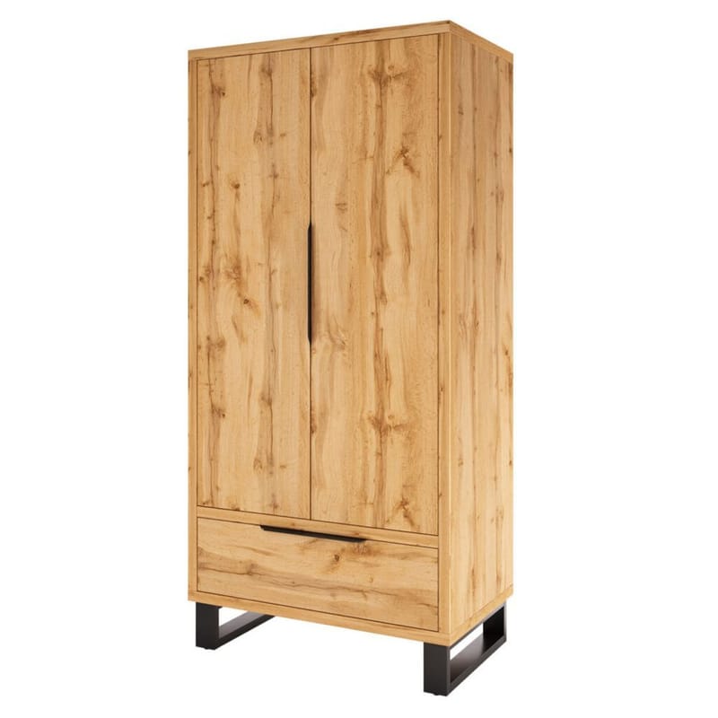 Halle Garderob 99 cm med 2 Dörrar och 1 Låda i Ek, Beige