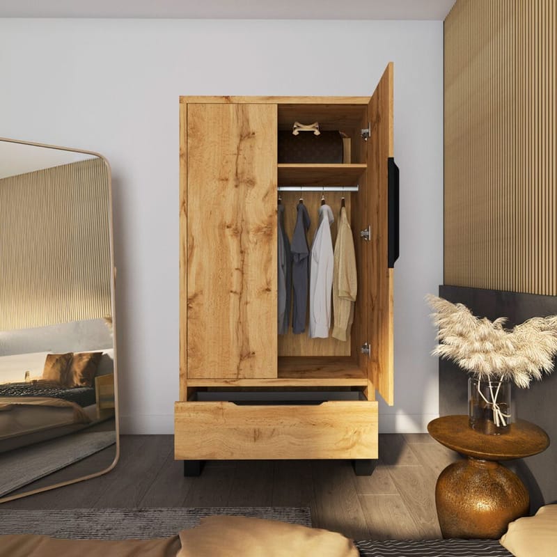 Halle Garderob 99 cm med 2 Dörrar och 1 Låda i Ek - Beige - Förvaring - Sko- & klädförvaring - Garderober & garderobssystem