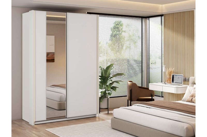 Haruna Garderob med Spegel 150x235 cm - Vit - Förvaring - Sko- & klädf örvaring - Garderober & garderobssystem