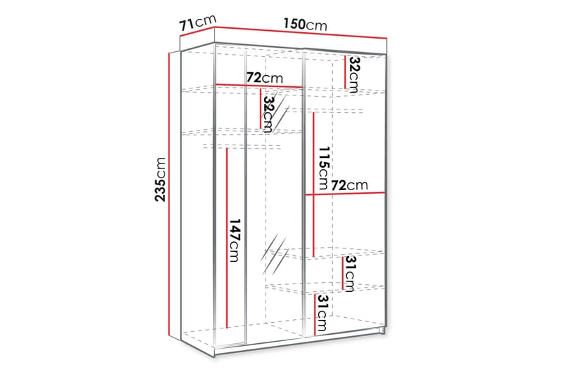 Haruna Garderob med Spegel 150x235 cm - Vit - Förvaring - Sko- & klädförvaring - Garderober & garderobssystem