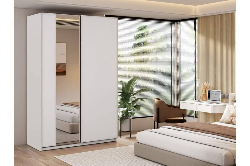 Haruna Garderob med Spegel 150x235 cm - Vit - Förvaring - Sko- & klädf örvaring - Garderober & garderobssystem