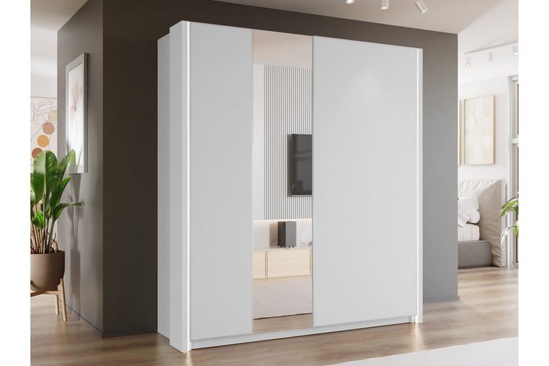 Haruna Garderob med Spegel 200x235 cm - Vit - Förvaring - Sko- & klädf örvaring - Garderober & garderobssystem