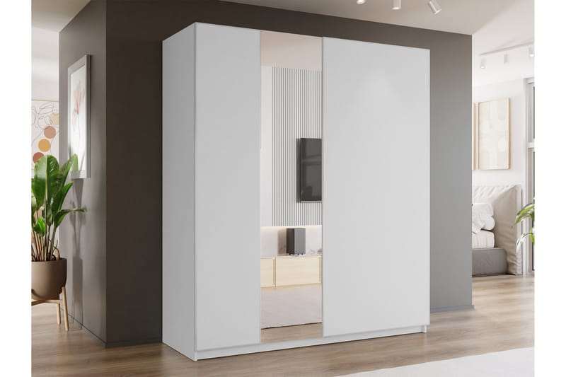 Haruna Garderob med Spegel 200x235 cm - Vit - Förvaring - Sko- & klädf örvaring - Garderober & garderobssystem