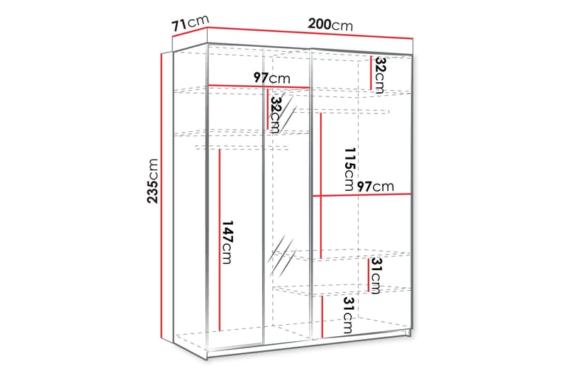 Haruna Garderob med Spegel 200x235 cm - Vit - Förvaring - Sko- & klädförvaring - Garderober & garderobssystem