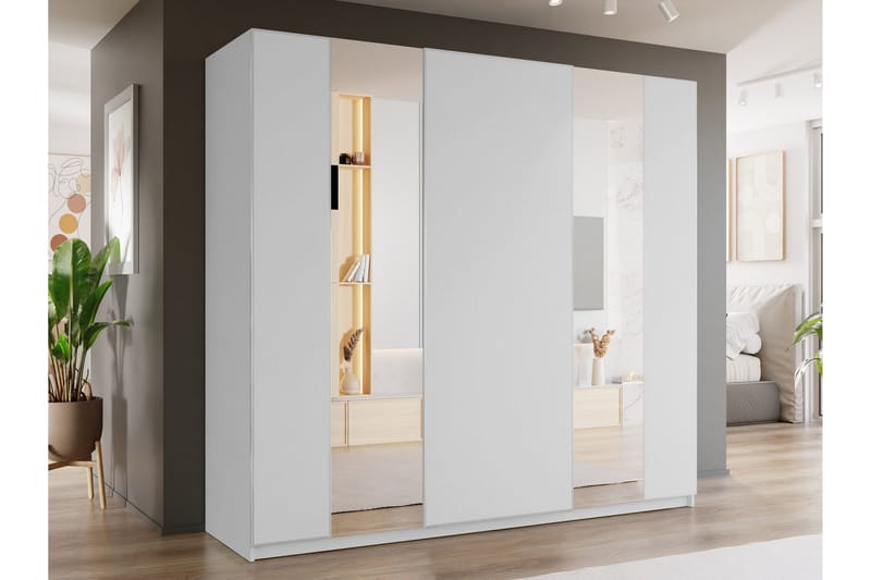 Haruna Garderob med Spegel 250x235 cm - Vit - Förvaring - Sko- & klädf örvaring - Garderober & garderobssystem