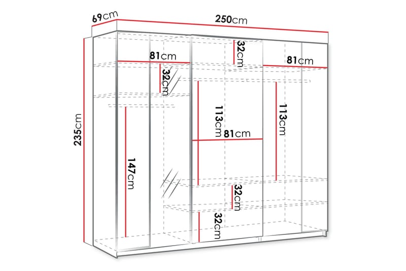 Haruna Garderob med Spegel 250x235 cm - Vit - Förvaring - Sko- & klädförvaring - Garderober & garderobssystem