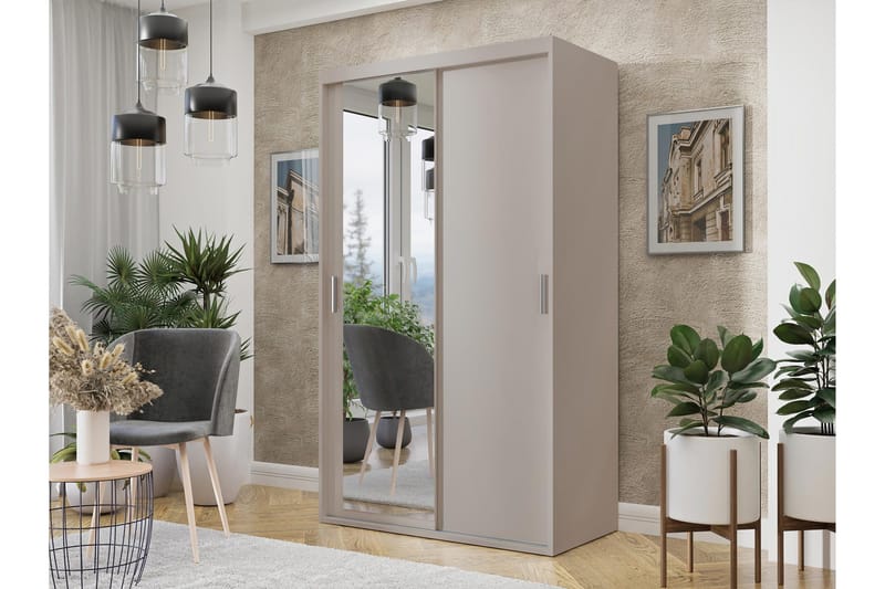 Harvinder Garderob med Spegel 120x205 cm - Beige - Förvaring - Sko- & klädförvaring - Garderober & garderobssystem