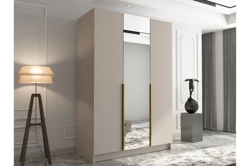 Herrljunga Garderob med Spegel 150 cm - Kashmir/Guld - Förvaring - Sko- & klädförvaring - Garderober & garderobssystem