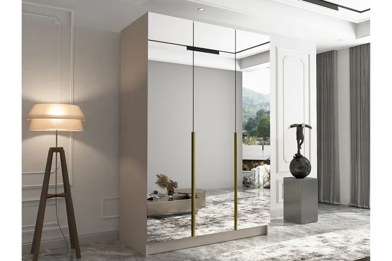 Herrljunga Garderob med Spegel 150 cm - Kashmir/Guld - Förvaring - Sko- & klädförvaring - Garderober & garderobssystem