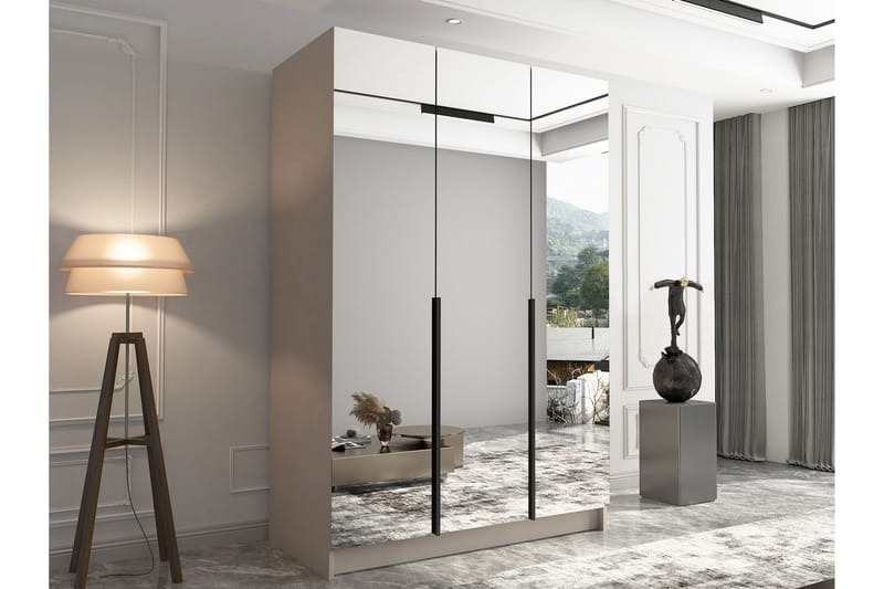 Herrljunga Garderob med Spegel 150 cm - Kashmir/Svart - Förvaring - Sko- & klädförvaring - Garderober & garderobssystem