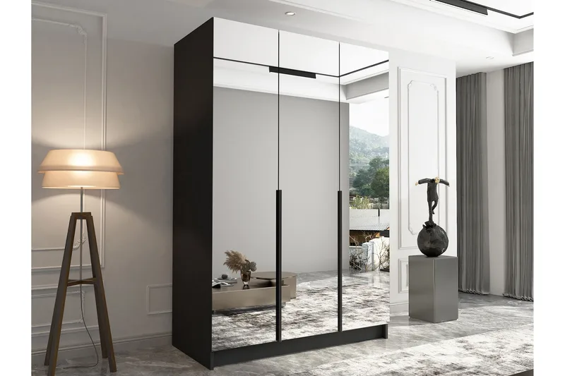 Herrljunga Garderob med Spegel 150 cm - Svart - Förvaring - Sko- & klädförvaring - Garderober & garderobssystem