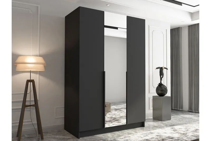 Herrljunga Garderob med Spegel 150 cm - Svart - Förvaring - Sko- & klädförvaring - Garderober & garderobssystem