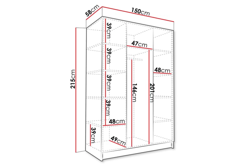 Herrljunga Garderob med Spegel 150 cm - Svart/Guld - Förvaring - Sko- & klädförvaring - Garderober & garderobssystem