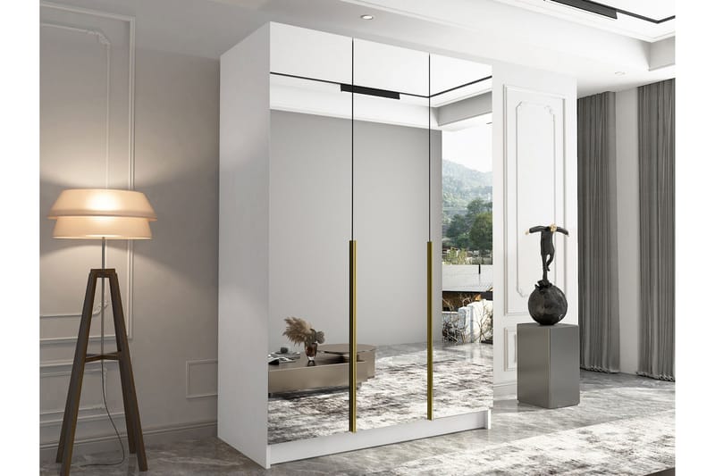 Herrljunga Garderob med Spegel 150 cm - Vit/Guld - Förvaring - Sko- & klädförvaring - Garderober & garderobssystem