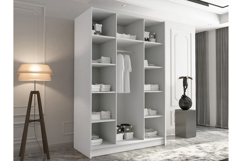 Herrljunga Garderob med Spegel 150 cm - Vit/Guld - Förvaring - Sko- & klädförvaring - Garderober & garderobssystem