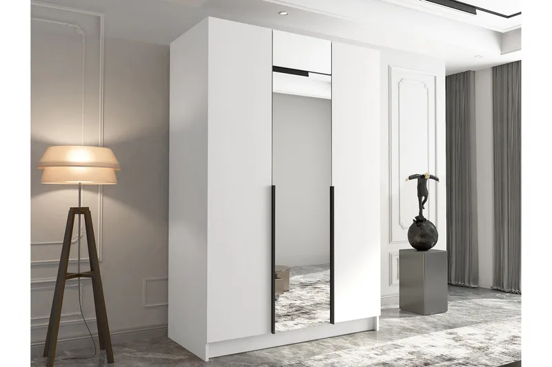 Herrljunga Garderob med Spegel 150 cm - Vit/Svart - Förvaring - Sko- & klädförvaring - Garderober & garderobssystem