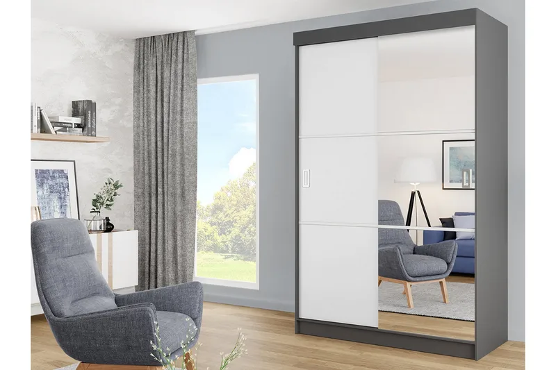 Isolaz Garderob m. Spegel 138x205 cm - Vit/Grå - Förvaring - Sko- & klädförvaring - Garderober & garderobssystem