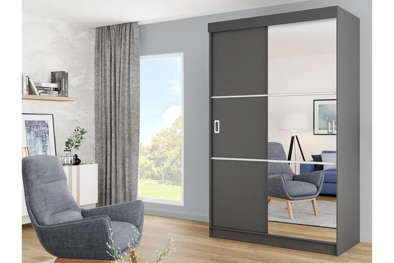 Isolaz Garderob m. Spegel 138x205 cm - Vit/Grå - Förvaring - Sko- & klädförvaring - Garderober & garderobssystem