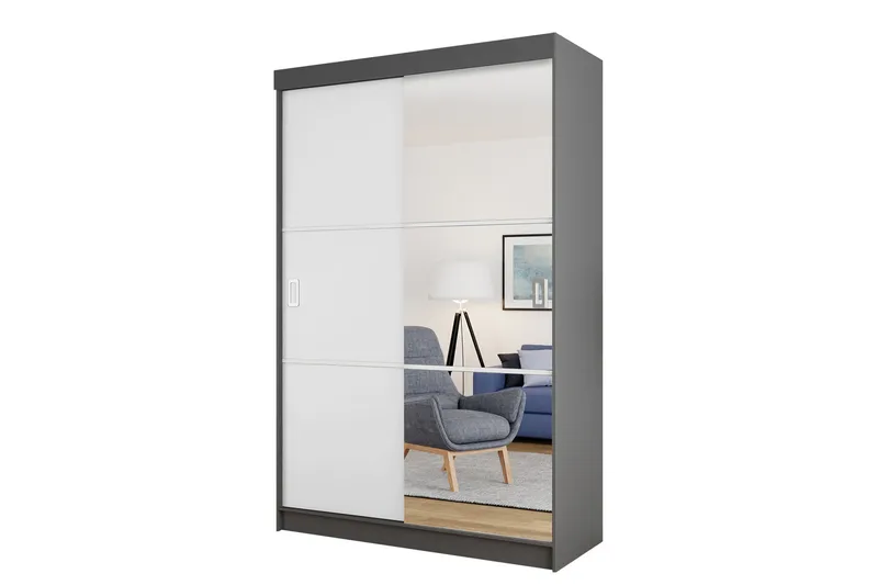 Isolaz Garderob m. Spegel 138x205 cm, Vit/Grå