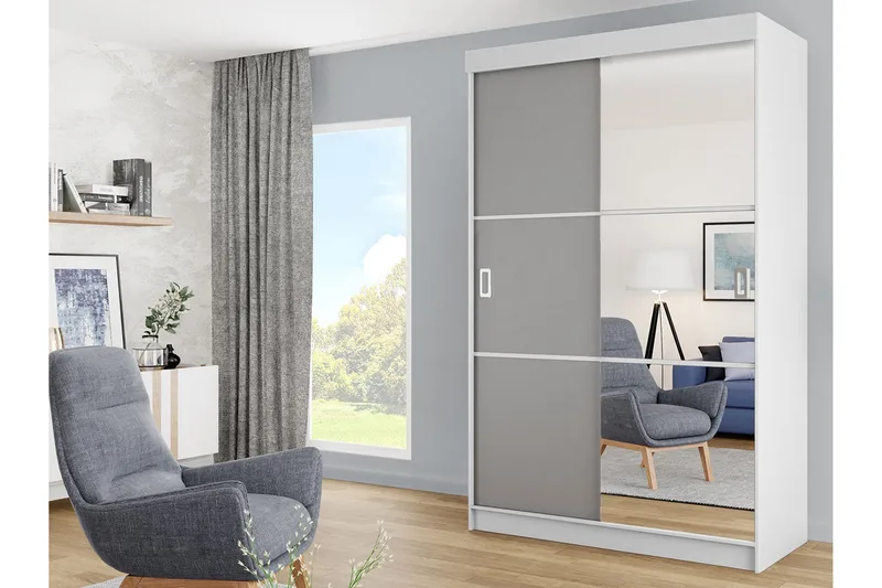 Isolaz Garderob med Spegel LED-belysning RGB - Grå Dörr/Vit/Antracit - Förvaring - Sko- & klädförvaring - Garderober & garderobssystem