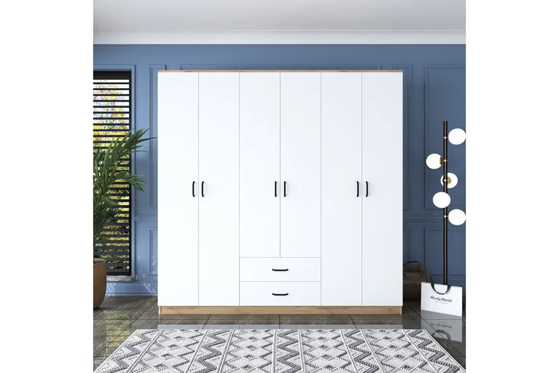 Jagdesh Garderob 210x210 cm Brun/Vit - Hanah Home - Förvaring - Sko- & klädförvaring - Garderober & garderobssystem