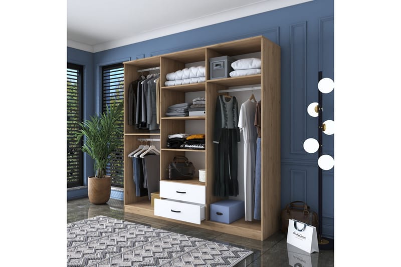 Jagdesh Garderob 210x210 cm Brun/Vit - Hanah Home - Förvaring - Sko- & klädförvaring - Garderober & garderobssystem