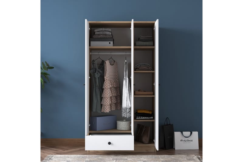 JAIN Garderob 90x170 cm Brun/Vit - Förvaring - Sko- & klädförvaring - Garderober & garderobssystem