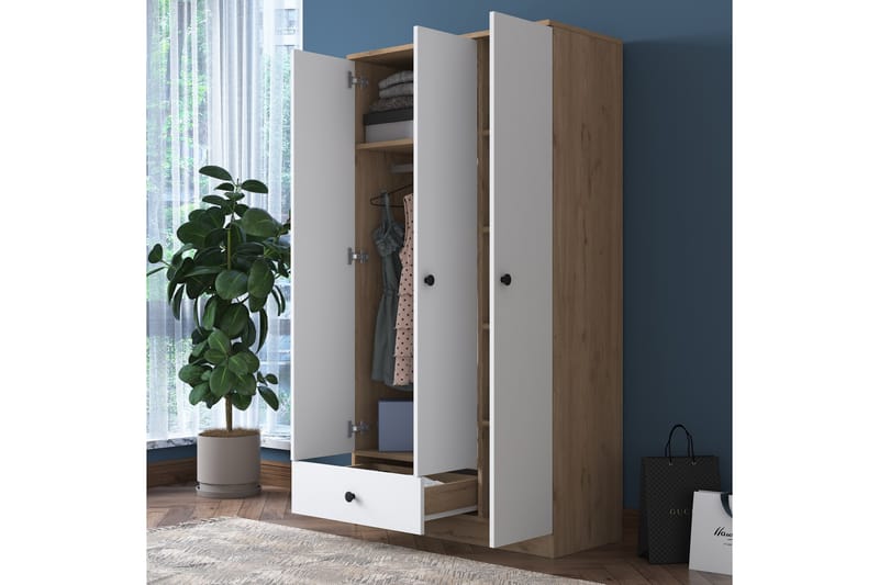 JAIN Garderob 90x170 cm Brun/Vit - Förvaring - Sko- & klädförvaring - Garderober & garderobssystem