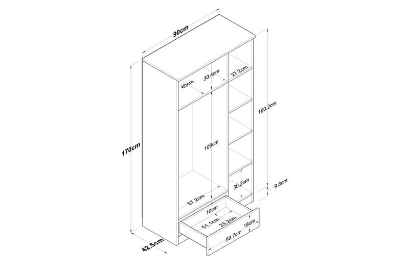 JAIN Garderob 90x170 cm Brun/Vit - Förvaring - Sko- & klädförvaring - Garderober & garderobssystem