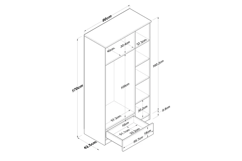 Jain Garderob 90x170 cm Brun/Vit - Hanah Home - Förvaring - Sko- & klädförvaring - Garderober & garderobssystem