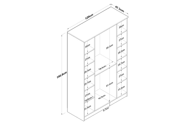 Jaioni Garderob 120x190,8 cm Brun/Vit - Hanah Home - Förvaring - Sko- & klädförvaring - Garderober & garderobssystem