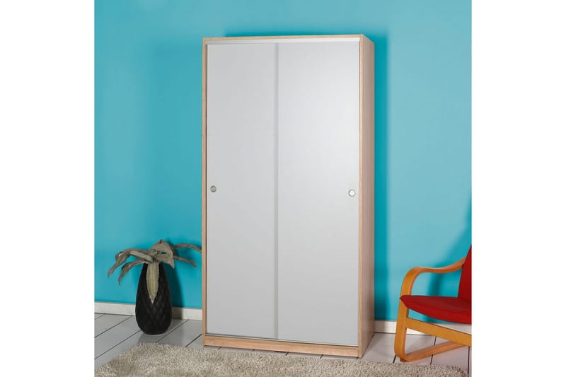 Jovel Garderob 94x182 cm - Vit/Korallrosa - Förvaring - Sko- & klädförvaring - Garderober & garderobssystem